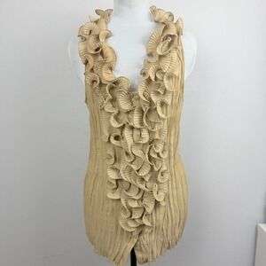 Sere Nade Vintage Inspired Beige Ruffle Top